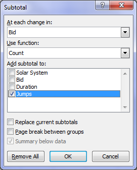 Microsoft Excel nested Subtotals
