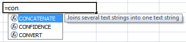 Excel CONCATENATE predictive formula
