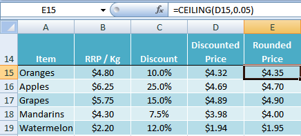 Excel CEILING function example