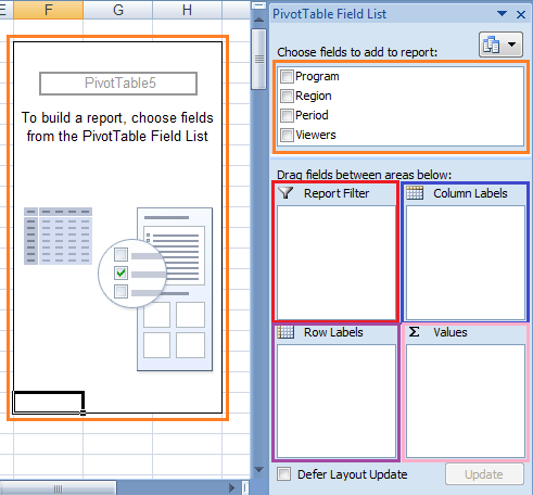 PivotTable Field List Window