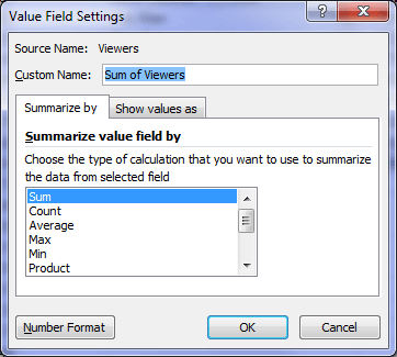 Excel Pivot Table Value Field Settings