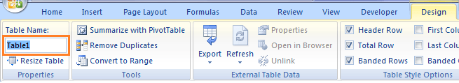 Tables5.1 Rename an Excel table