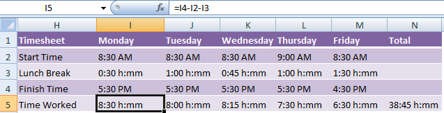 time calculations in excel timesheets
